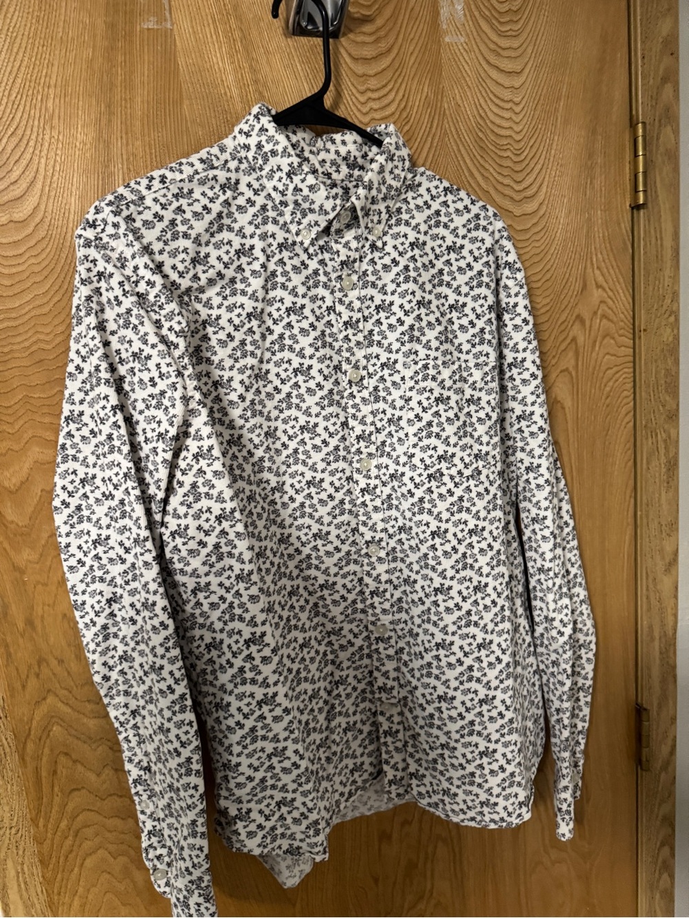 Express White Button-Down Shirt with Black Micro Floral Print